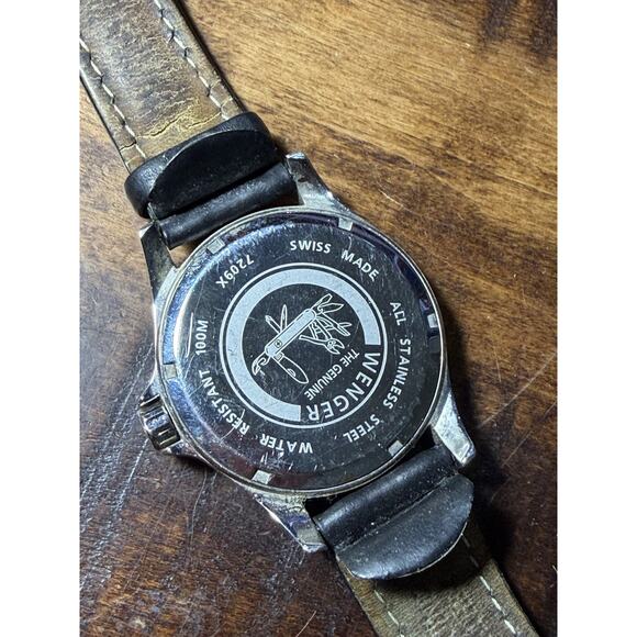 Wenger 7209X Swiss Made Dual Time Quartz Watch Stainless Steel Black Leather main image 4